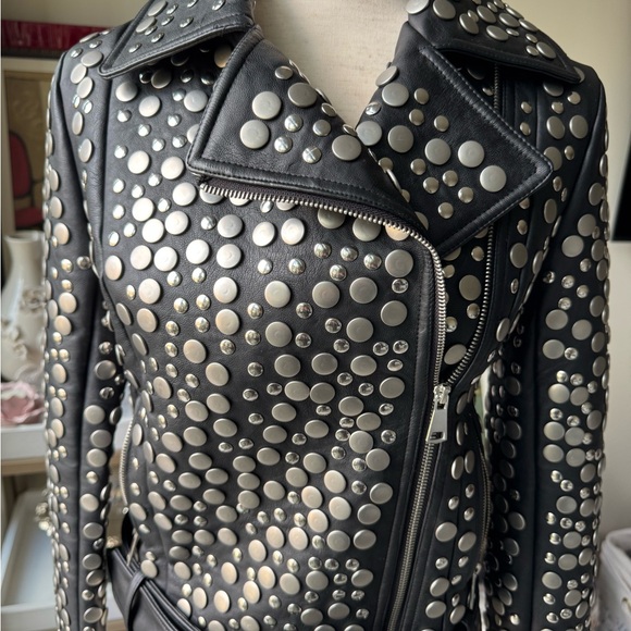 Studded Black  faux Leather Jacket - Picture 2 of 8